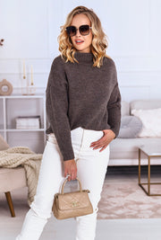 High-Neck Ribbed Knit Sweater