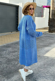 Open-Knit Coral Long Cardigan