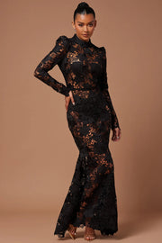 Long Sleeve Body Con Lace Gown Maxi Summer Dress