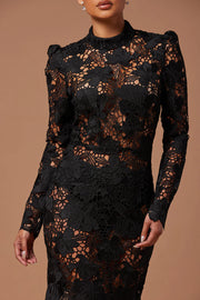 Long Sleeve Body Con Lace Gown Maxi Summer Dress