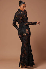 Long Sleeve Body Con Lace Gown Maxi Summer Dress