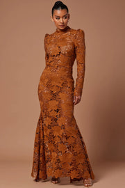 Long Sleeve Body Con Lace Gown Maxi Summer Dress