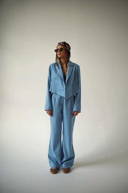 Purpura Cropped Button Blazer Suit Set