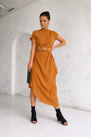 Elegant Off Shoulder Asymmetrical Midi Dress