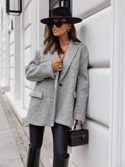 Grey Cotton Oversize Jacket Blazer Pockets Split Back