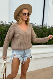 Waffle Knit Pocket Sweater