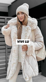 Decorative Faux Fur Cuff Angel Wing UnZipped Hood Pleated Diamond