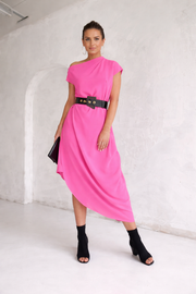 Elegant Off Shoulder Asymmetrical Midi Dress