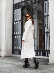 Casual Peak Collar Belted Long Overcoat