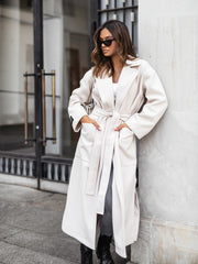 Casual Peak Collar Belted Long Overcoat