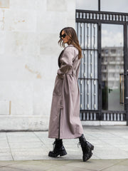 Casual Peak Collar Belted Long Overcoat