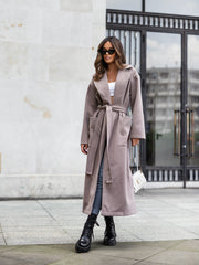 Casual Peak Collar Belted Long Overcoat