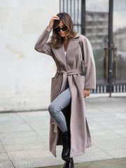 Casual Peak Collar Belted Long Overcoat