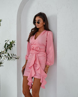 Ruched Rosette Mini Dress