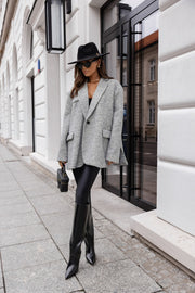 Grey Cotton Oversize Jacket Blazer Pockets Split Back