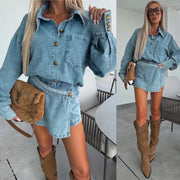 Oversize Shirt Skort Jeans Matching Set