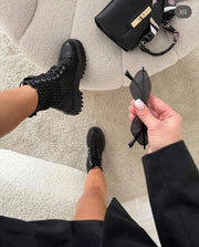 Laced-Detail Combat Boots