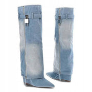 Lock-In Denim Knee-High Boots