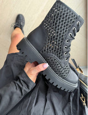 Laced-Detail Combat Boots