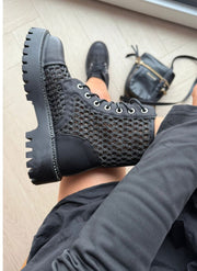 Laced-Detail Combat Boots