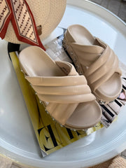 Padded Cross-Strap Embellished Platform Sandals