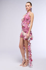 Flower Split Ruffle Rosette Dress