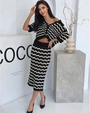 Black & White Chevron Knit Matching Set