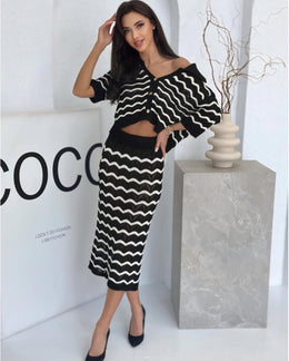Black & White Chevron Knit Matching Set