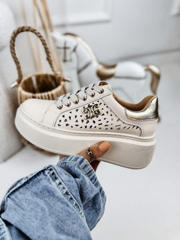 Laser-Cut Metallic Detail Platform Sneakers