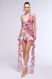 Flower Split Ruffle Rosette Dress