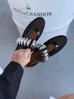 Mesh Ballerina Loafers with Bold Silver Accent