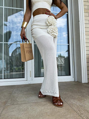 Crochet Long Slit Skirt with Rose Detail