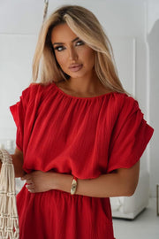 La Blanche Cotton Shoulder Ruffle Shirt with Shorts Set