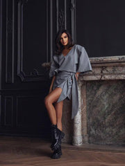 Structured Wrap Tie Mini Skort