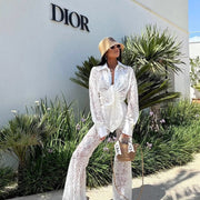 La Milla Oversized Shirt with Bell Bottom Pants Lace Set