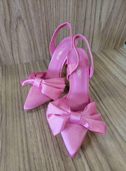 Satin Bow Pointed-Toe Heels