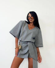 Structured Wrap Tie Mini Skort