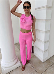 Pink Rose Knit Matching Set