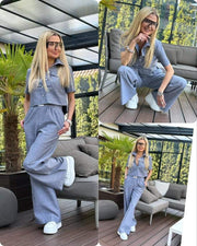 Short Sleeve Wide Leg Matching Set