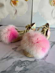 Pink Pom-Pom Espadrille Platform Sandals