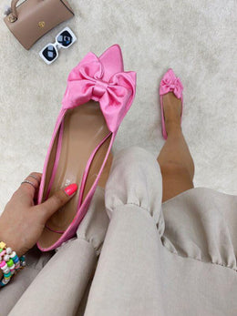 Pink Bow Pointed Ballerina Flats
