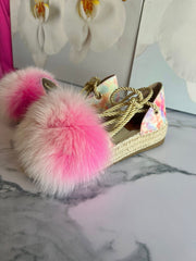 Pink Pom-Pom Espadrille Platform Sandals