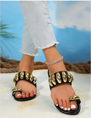 Metallic Shell-Inspired Slide Sandals
