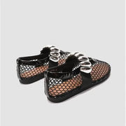 Mesh Ballerina Loafers with Bold Silver Accent
