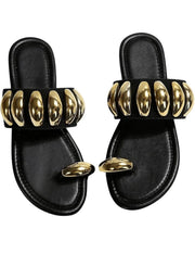 Metallic Shell-Inspired Slide Sandals