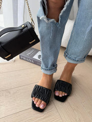 Quilted Square-Toe Slide Sandals