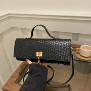 Black Textured Luxe Clutch with Gold Lock Detail