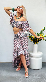 Boho Ruffle Flower Print 2-Piece Set