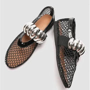 Mesh Ballerina Loafers with Bold Silver Accent