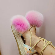 Pink Pom-Pom Espadrille Platform Sandals